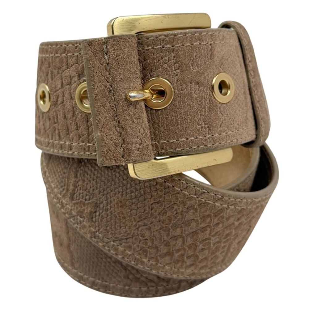 Via Spiga Snake Embossed Suede Leather Wide Belt Gold Hardware Y2K Low Slung